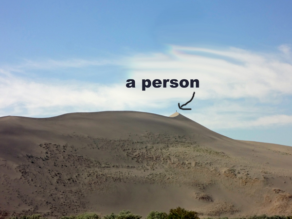 a person at the very top of the sand dune