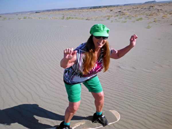 Karen Duquette on the sand board