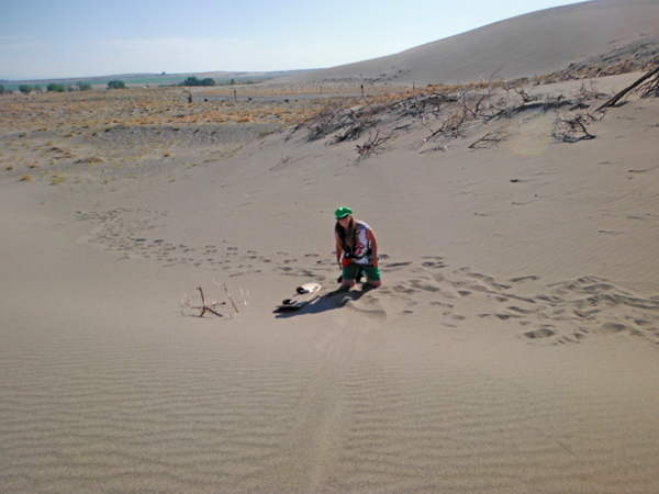 Karen Duquette completed her run on the sand dune