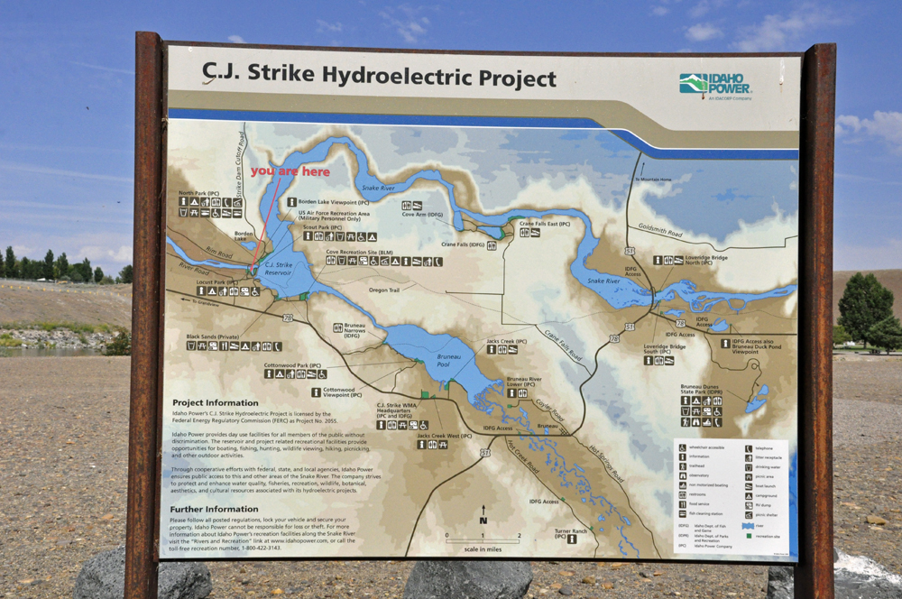sign about the C.J. Strike Hydroelectric Project