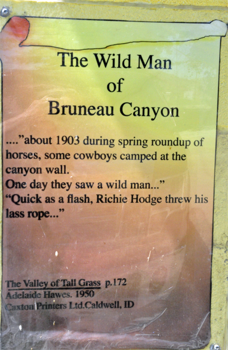 sign about The Wild Man of Bruneau Canyon