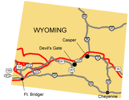 map of Wyoming showing location of Devil's Gate