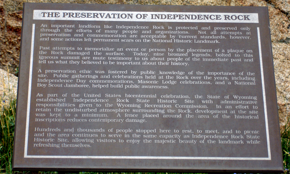 sign about the preservation of Independence Rock