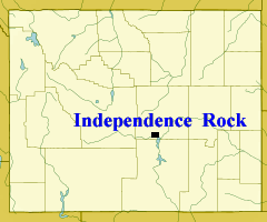 map of Wyoming showing location of Independence rock
