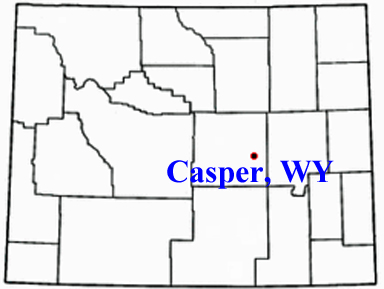 map of Wyoming showing location of Casper