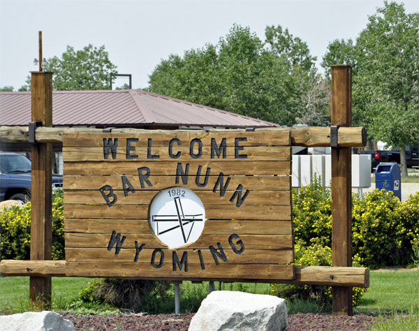 Welcome to Bar Nunn Wyoming sign at KOA campground