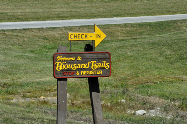 Registration sign at Thousand Trails