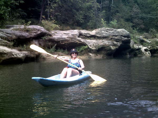 Karen Duquette kayaking Sugar Creek
