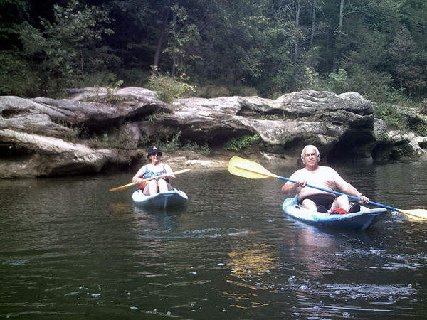 The two RV Gypsies kayaking Sugar Creek