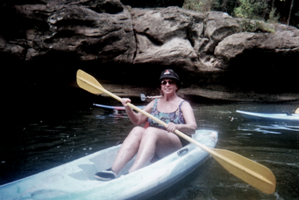 Karen Duquette kayaking Sugar Creek