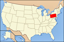 USA map showing location of the state of Pennsylvania