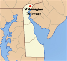 Delaware map showing location of Wilmington