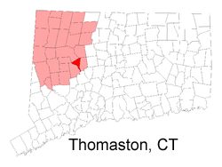 Connecticut map showing location of Thomaston