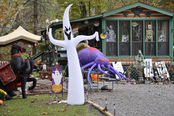Halloween decorations at a cabin in the campground