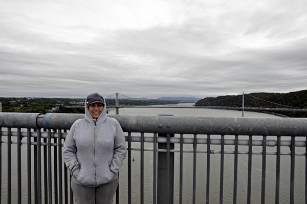 Karen Duquette on the Poughkeepsie-Highland Bridge
