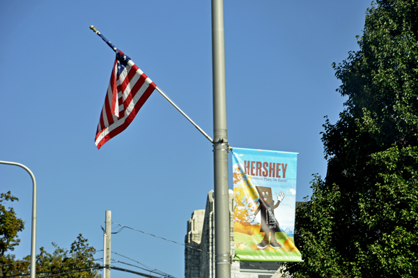 Hershey flag and USA flag