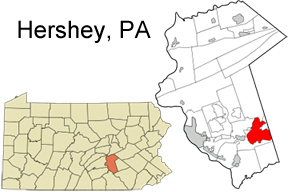 map of Pennsylvania showing location of Hershey PA
