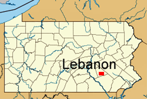 map of Pennsylvania showing location of Lebanon PA