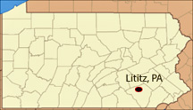 Pennsylvania map showing location of Lititz