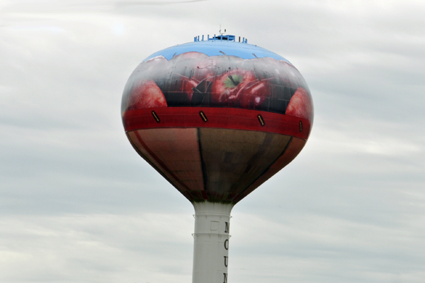 the apple water tower in Mount Jackson