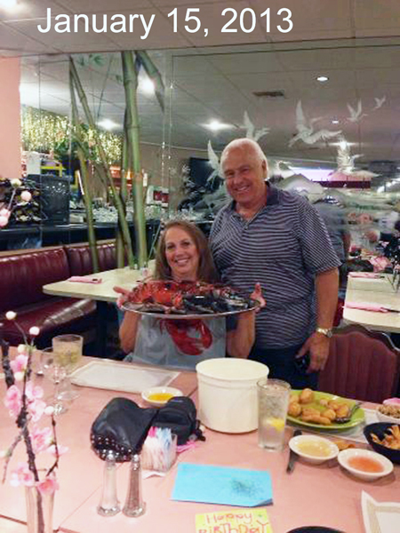 Karen Duquette with her lobster dinner