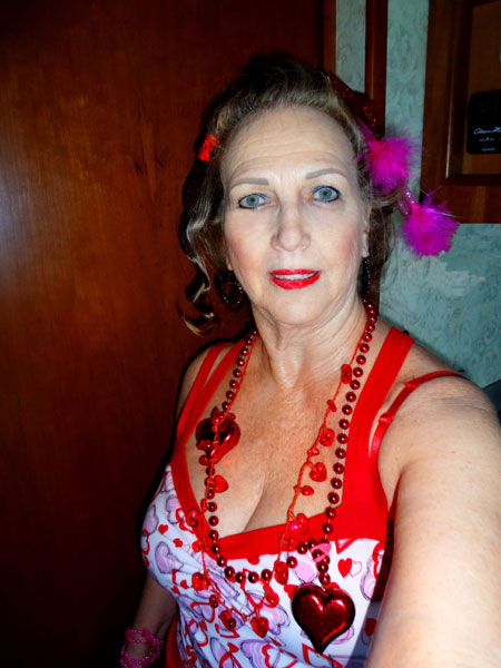 Karen Duquette in her Valentine's day outfit