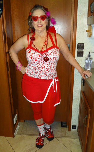 Karen Duquette in her Valentine's day outfit