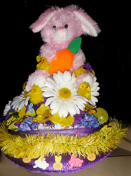 front of Karen Duquette's Easter Bonnet