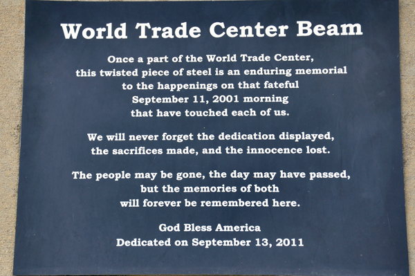sign for the World Trade Center Beam