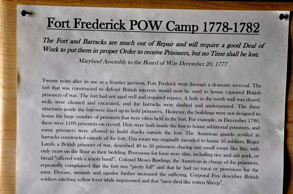 sign about Fort Frederick POW Camp