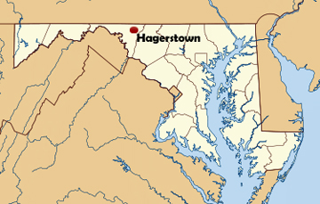 Maryland map showing location of Hagerstown