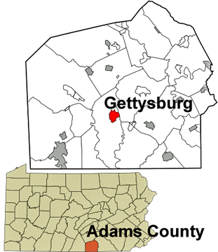 Pennsylvania map showing location of Gettysburg