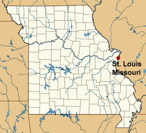 map of MO showing location of the Gateway Arch