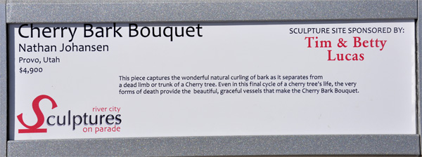 plaque for sculpture titled Cherry Bark Bouquet