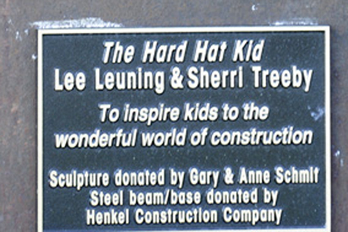 plaque for the Hard Hat Kid sculpture