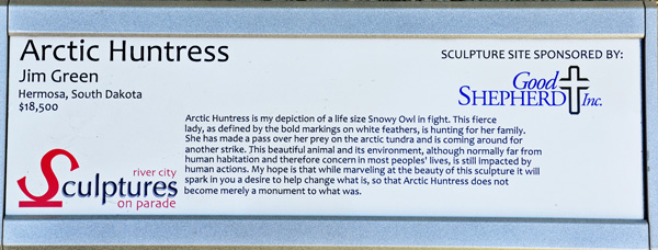 Plaque for the sculpture titled Arctic Huntress