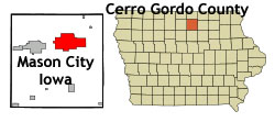 Iowa map showing location of Mason City