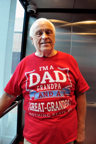 Lee Duquette in a Great-Grandpa shirt