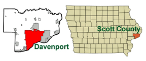 Iowa map showing location of Davenport