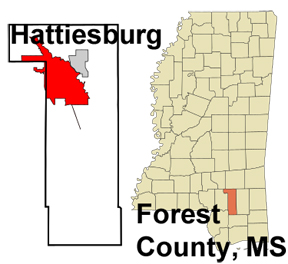 MS map showing location of Hattiesbur