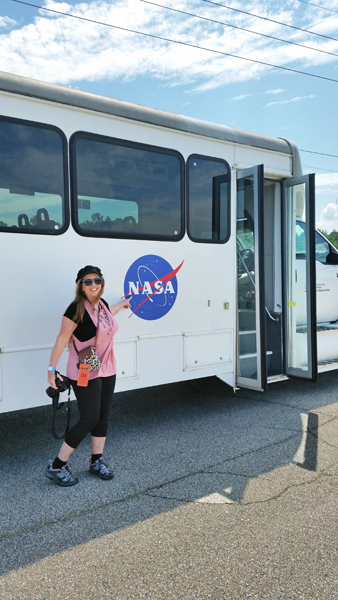 Karen Duquette by the NASA tour bus