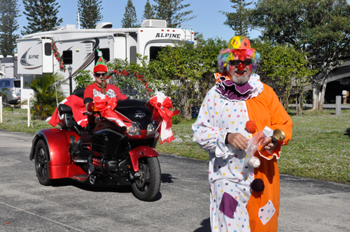 motorcyle and a clown