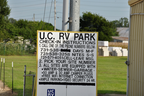 check-in instructions for Union City RV Park