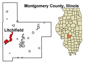 Illinois map showing location of Litchfield in Montgomery County