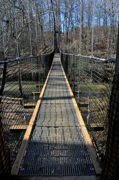 swinging bridge at Anne Springs Greenway