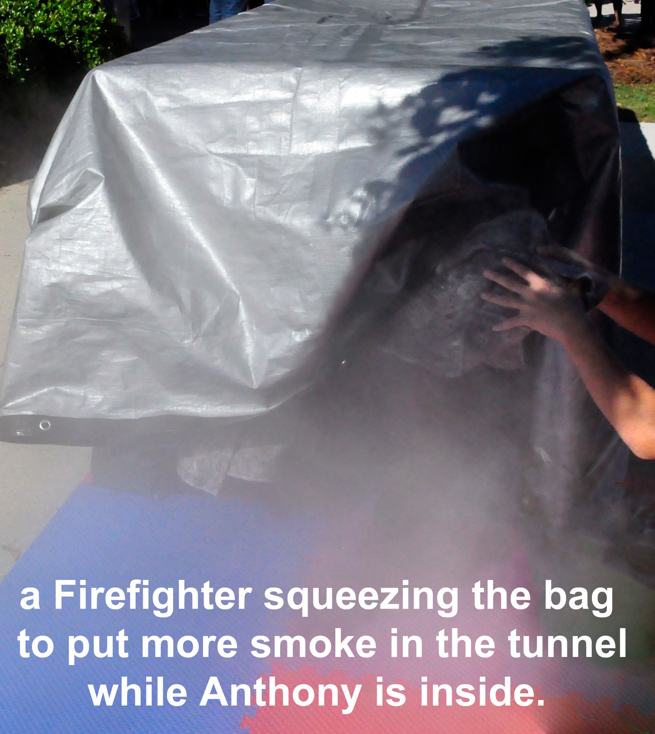 a tent filled with smoke