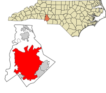 map of NC showing Mecklenburg County and Charlotte location