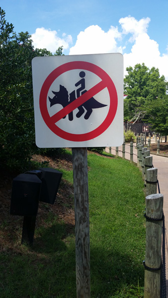 no riding dinosaur sign