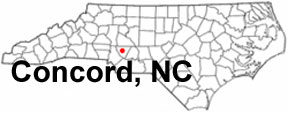 North Carolina map showing location of Concord