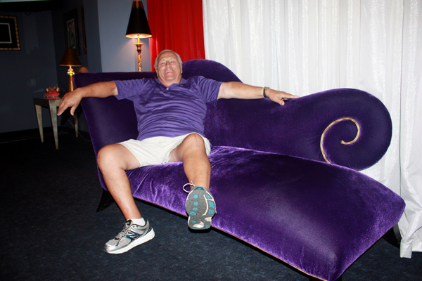 Lee Duquette relaxes in the lobby of the Heartbreak Hotel